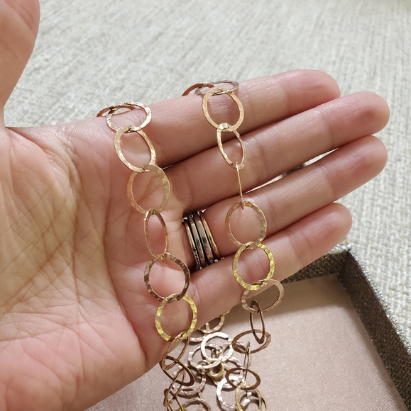 Hammered Rose Gold Link Long Necklace - Picture 4 of 8